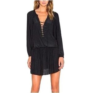 Ramy Brook Allie Lace Up Long Sleeve Satin Blouson Peasant Dress